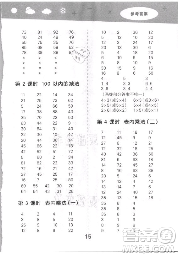 教育科學(xué)出版社2021秋季小兒郎小學(xué)口算大通關(guān)數(shù)學(xué)二年級上冊人教版答案