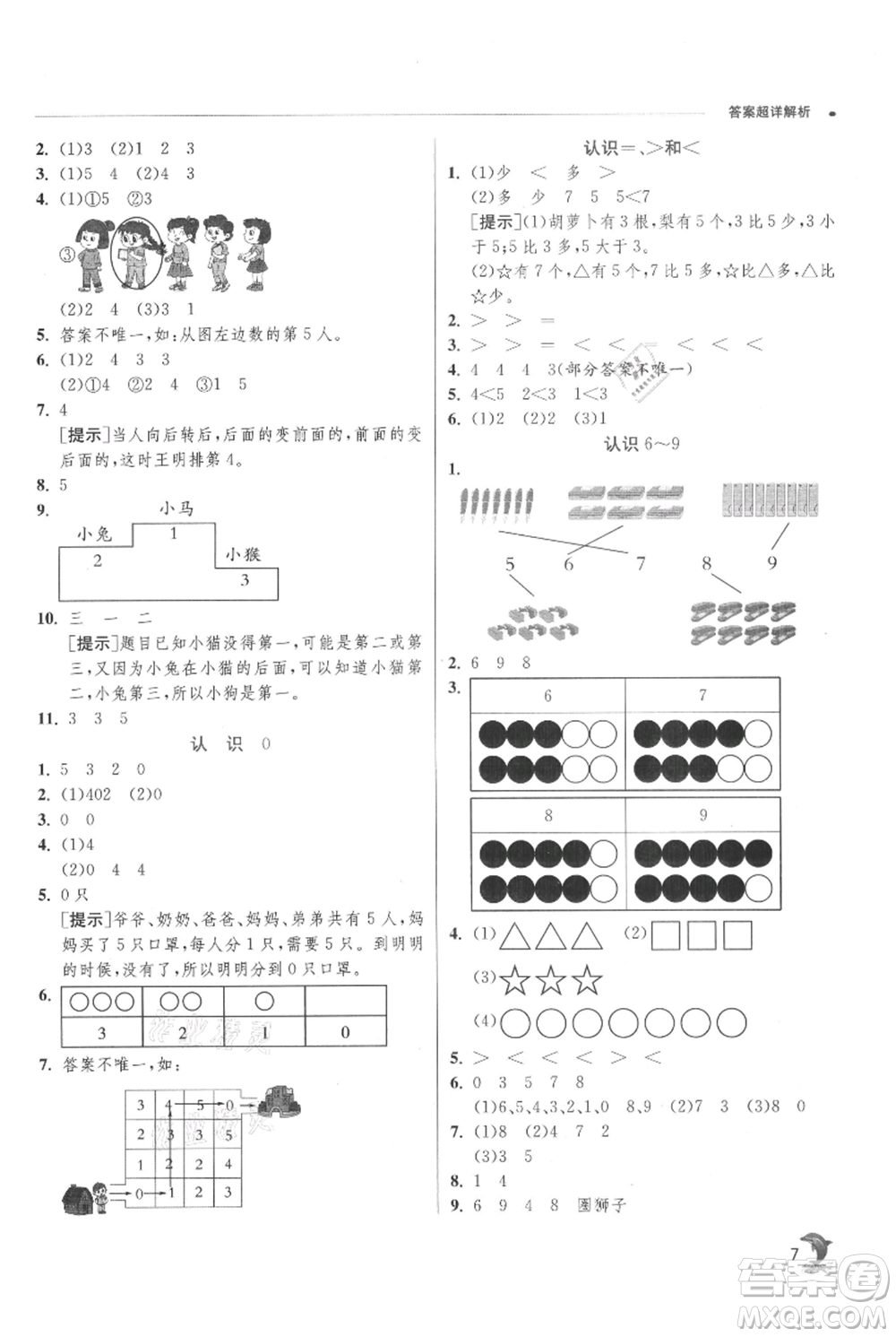 江蘇人民出版社2021實(shí)驗(yàn)班提優(yōu)訓(xùn)練一年級上冊數(shù)學(xué)蘇教版江蘇專版參考答案