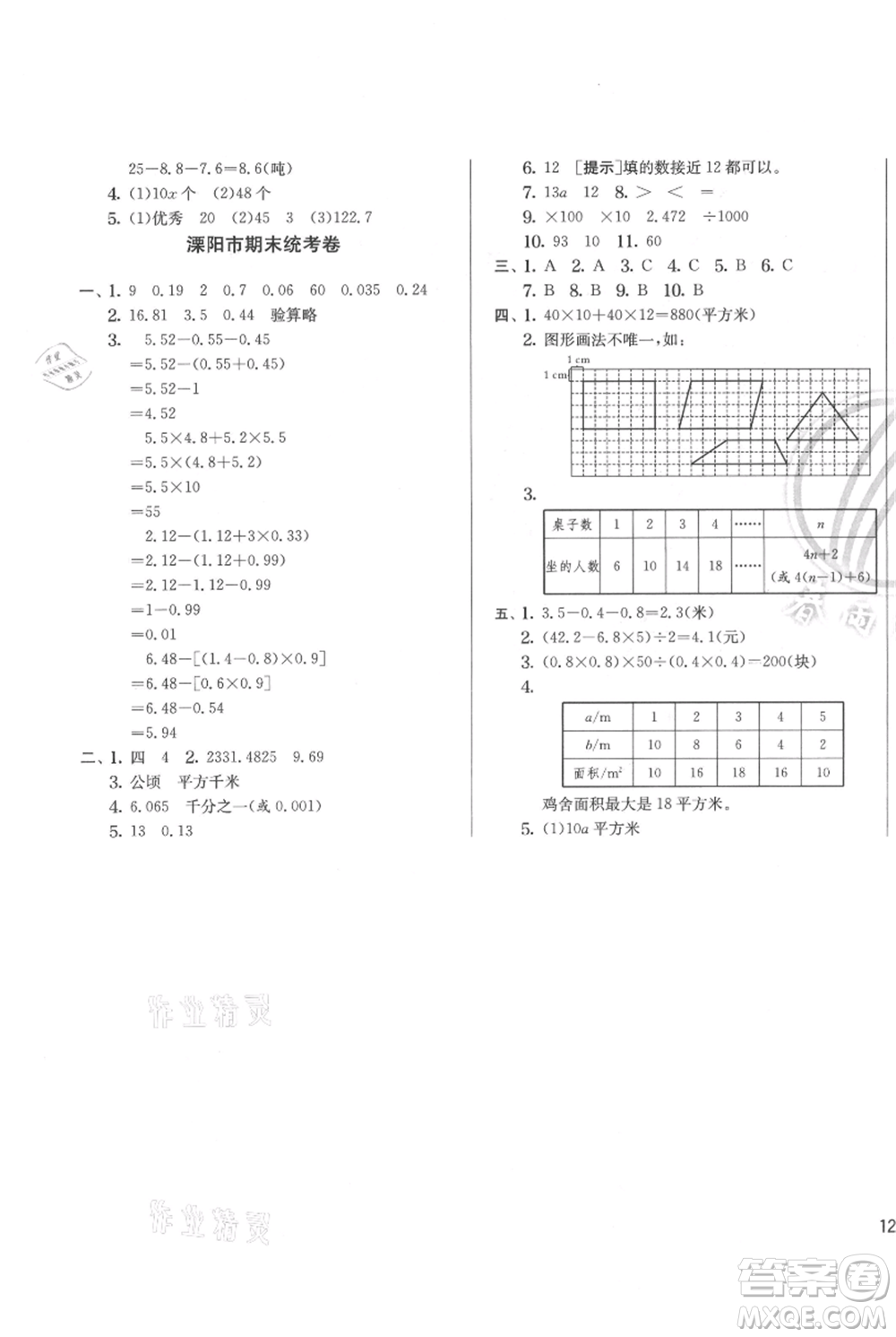 江蘇人民出版社2021實驗班提優(yōu)訓(xùn)練五年級上冊數(shù)學蘇教版江蘇專版參考答案