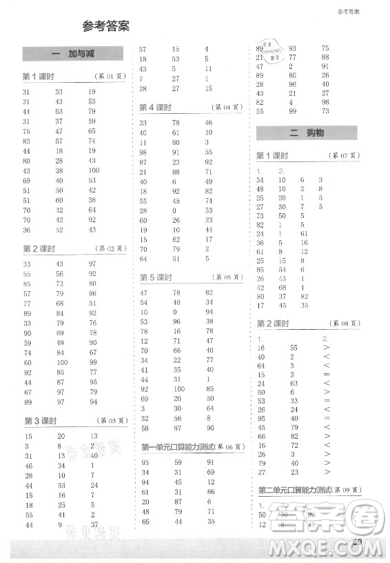 江蘇鳳凰少年兒童出版社2021口算小狀元口算速算天天練小學(xué)數(shù)學(xué)二年級上冊北師大版答案