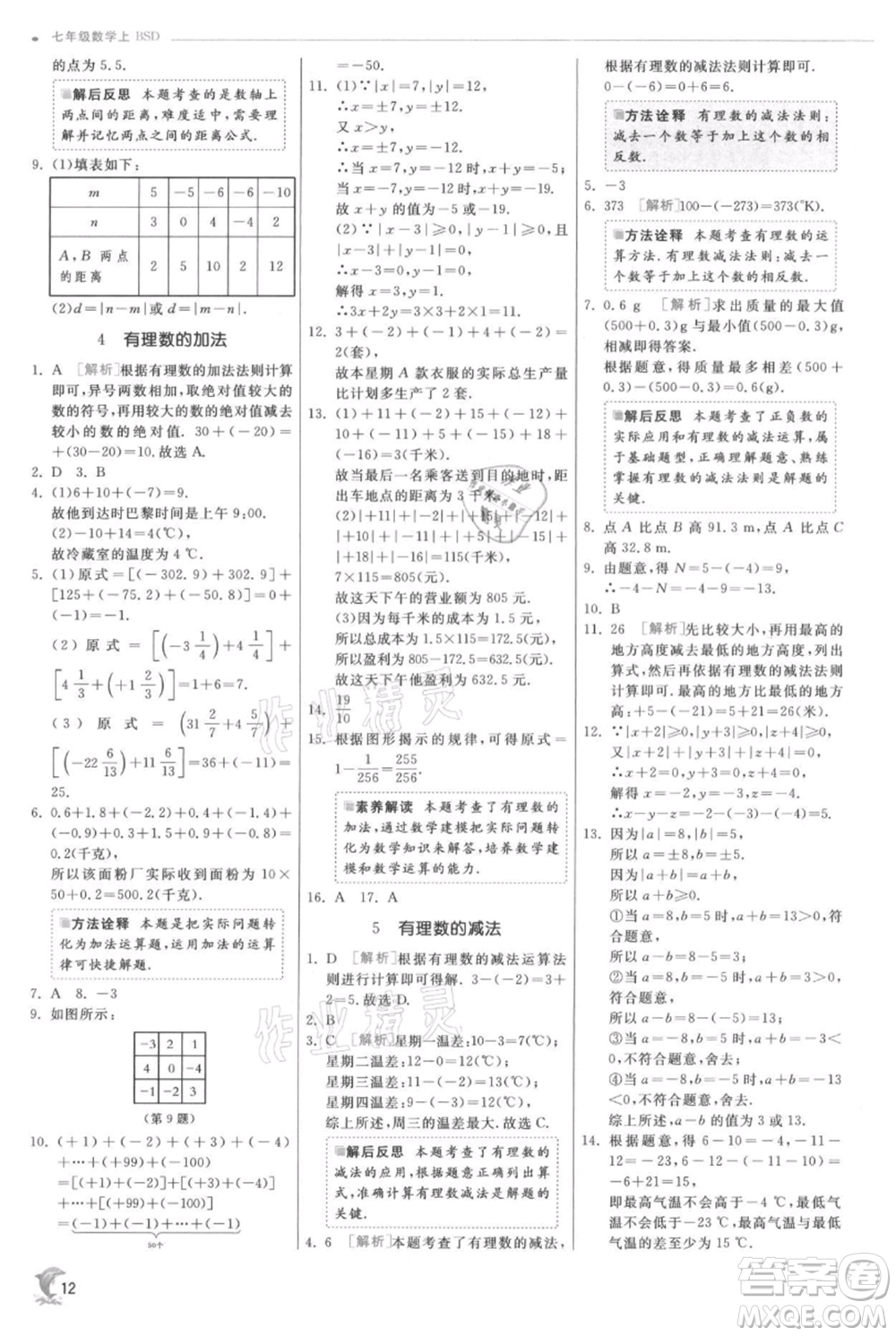 江蘇人民出版社2021實(shí)驗(yàn)班提優(yōu)訓(xùn)練七年級(jí)上冊數(shù)學(xué)北師大版參考答案