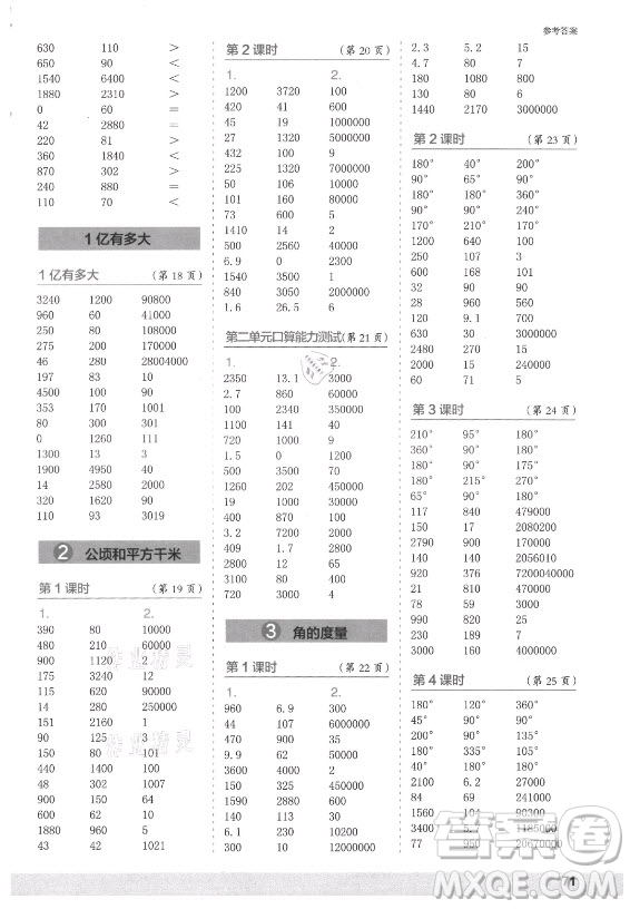 江蘇鳳凰少年兒童出版社2021口算小狀元口算速算天天練小學(xué)數(shù)學(xué)四年級(jí)上冊(cè)人教版答案