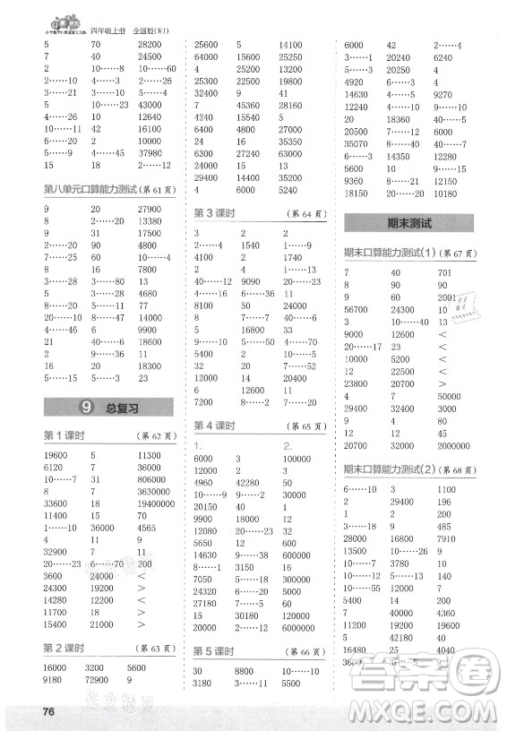 江蘇鳳凰少年兒童出版社2021口算小狀元口算速算天天練小學(xué)數(shù)學(xué)四年級(jí)上冊(cè)人教版答案