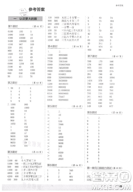 江蘇鳳凰少年兒童出版社2021口算小狀元口算速算天天練小學(xué)數(shù)學(xué)四年級(jí)上冊(cè)北師大版答案