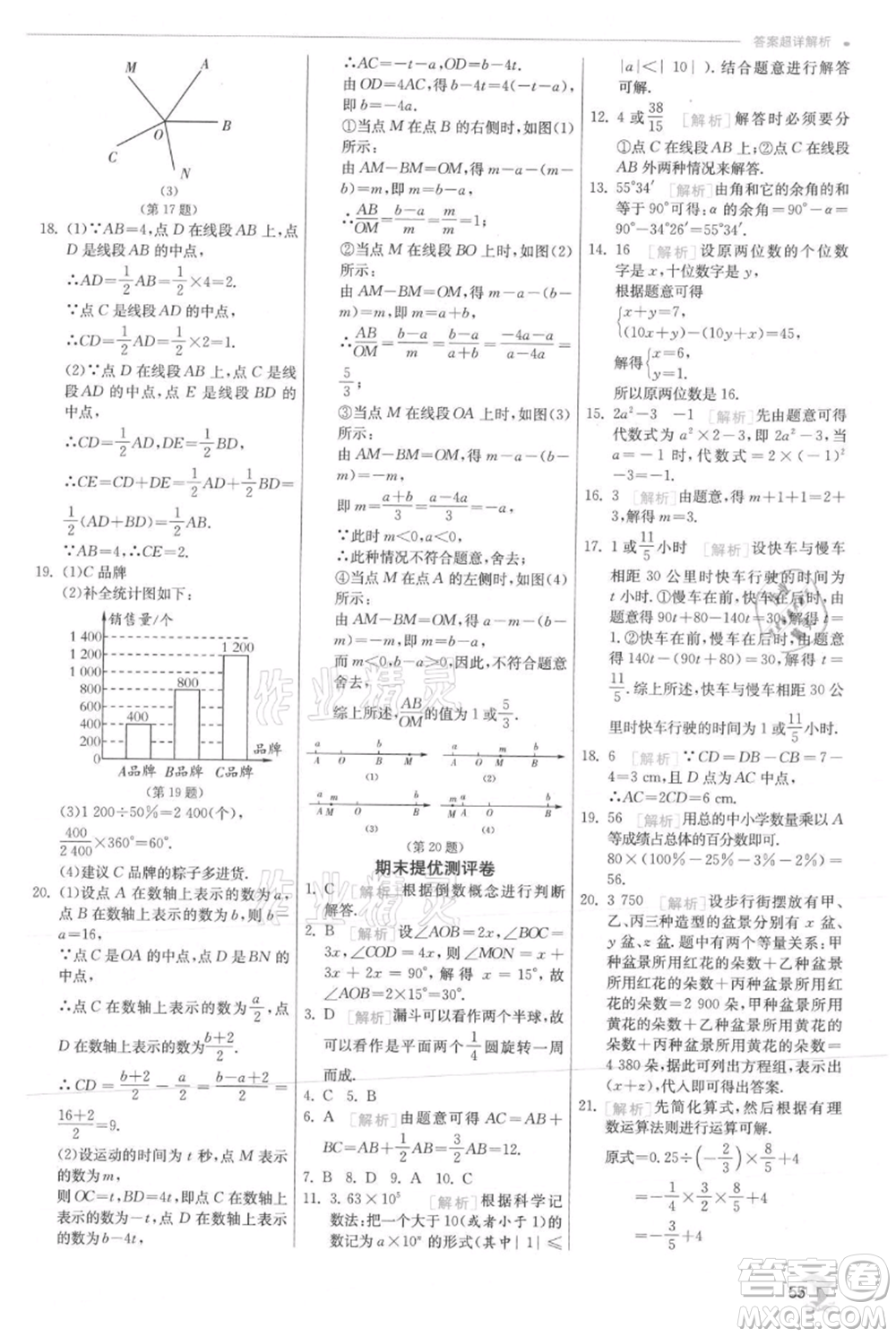 江蘇人民出版社2021實(shí)驗(yàn)班提優(yōu)訓(xùn)練七年級上冊數(shù)學(xué)滬科版參考答案