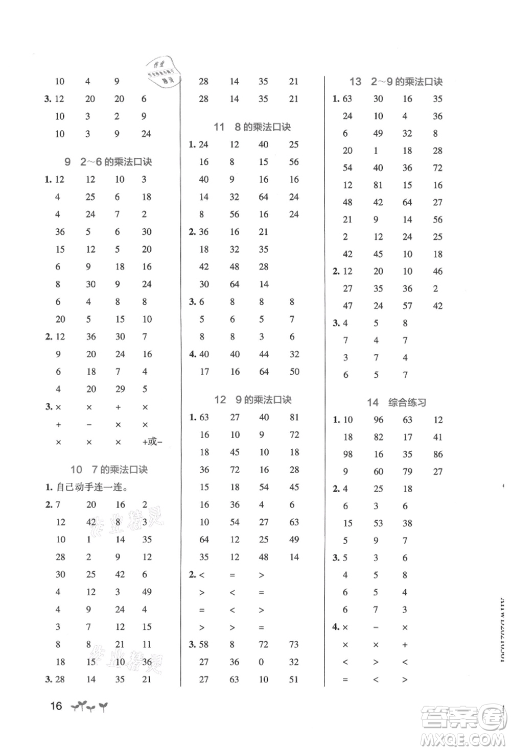 遼寧教育出版社2021秋季小學(xué)學(xué)霸作業(yè)本二年級(jí)數(shù)學(xué)上冊(cè)RJ人教版答案