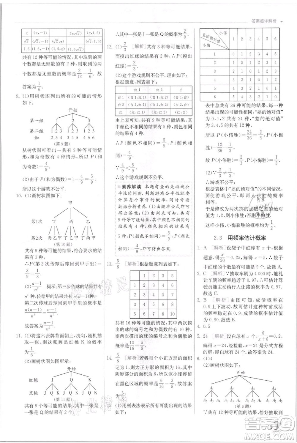 江蘇人民出版社2021實(shí)驗(yàn)班提優(yōu)訓(xùn)練九年級(jí)上冊(cè)數(shù)學(xué)浙教版參考答案