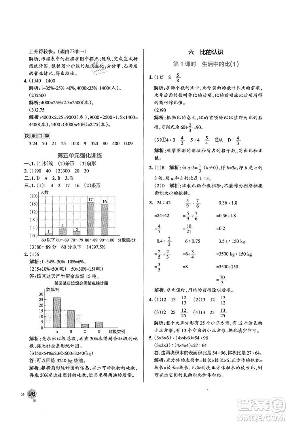 遼寧教育出版社2021秋季小學(xué)學(xué)霸作業(yè)本六年級數(shù)學(xué)上冊BS北師大版答案