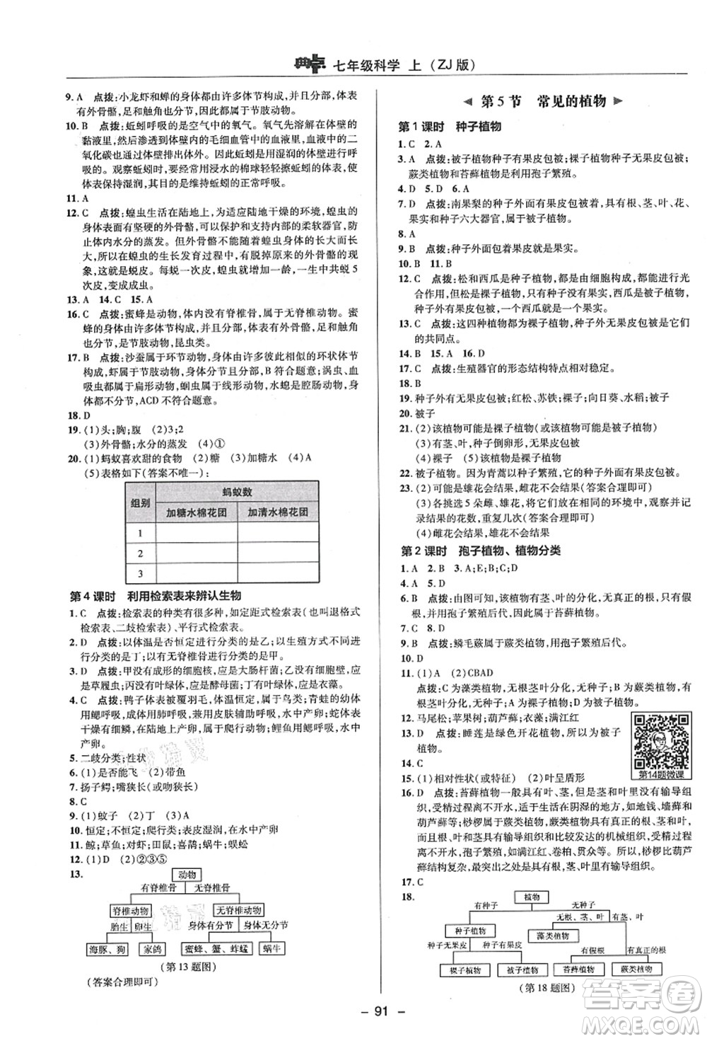 陜西人民教育出版社2021典中點(diǎn)綜合應(yīng)用創(chuàng)新題七年級(jí)科學(xué)上冊(cè)ZJ浙教版答案