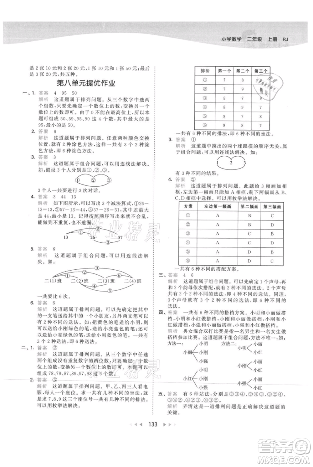 教育科學(xué)出版社2021年53天天練二年級(jí)上冊(cè)數(shù)學(xué)人教版參考答案