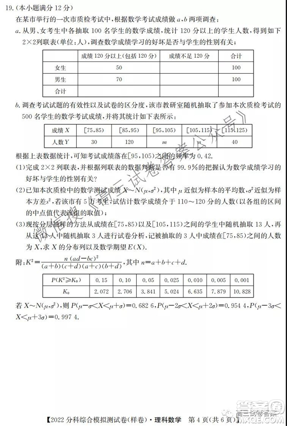 2022屆全國高考分科綜合模擬測(cè)試卷理科數(shù)學(xué)試卷及答案