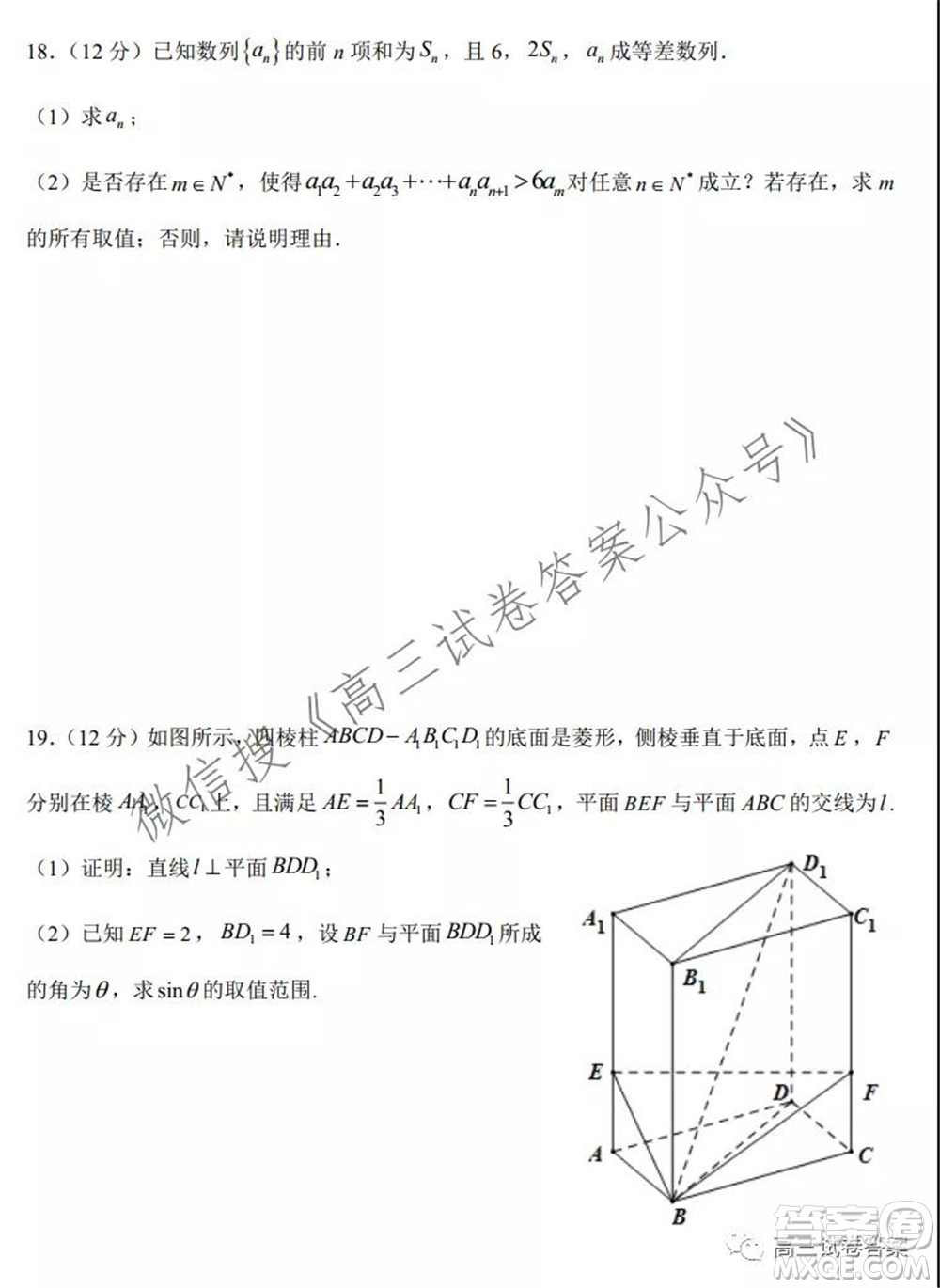 2022屆高三網(wǎng)課質(zhì)量檢測卷數(shù)學(xué)試卷及答案