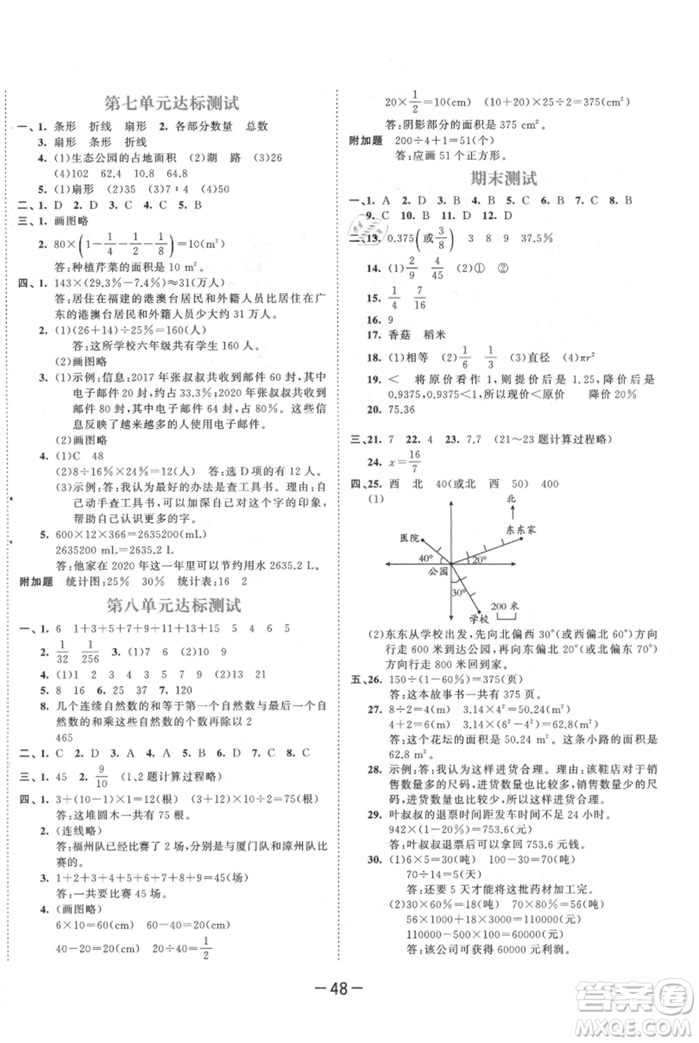 教育科學(xué)出版社2021年53天天練六年級(jí)上冊(cè)數(shù)學(xué)人教版參考答案