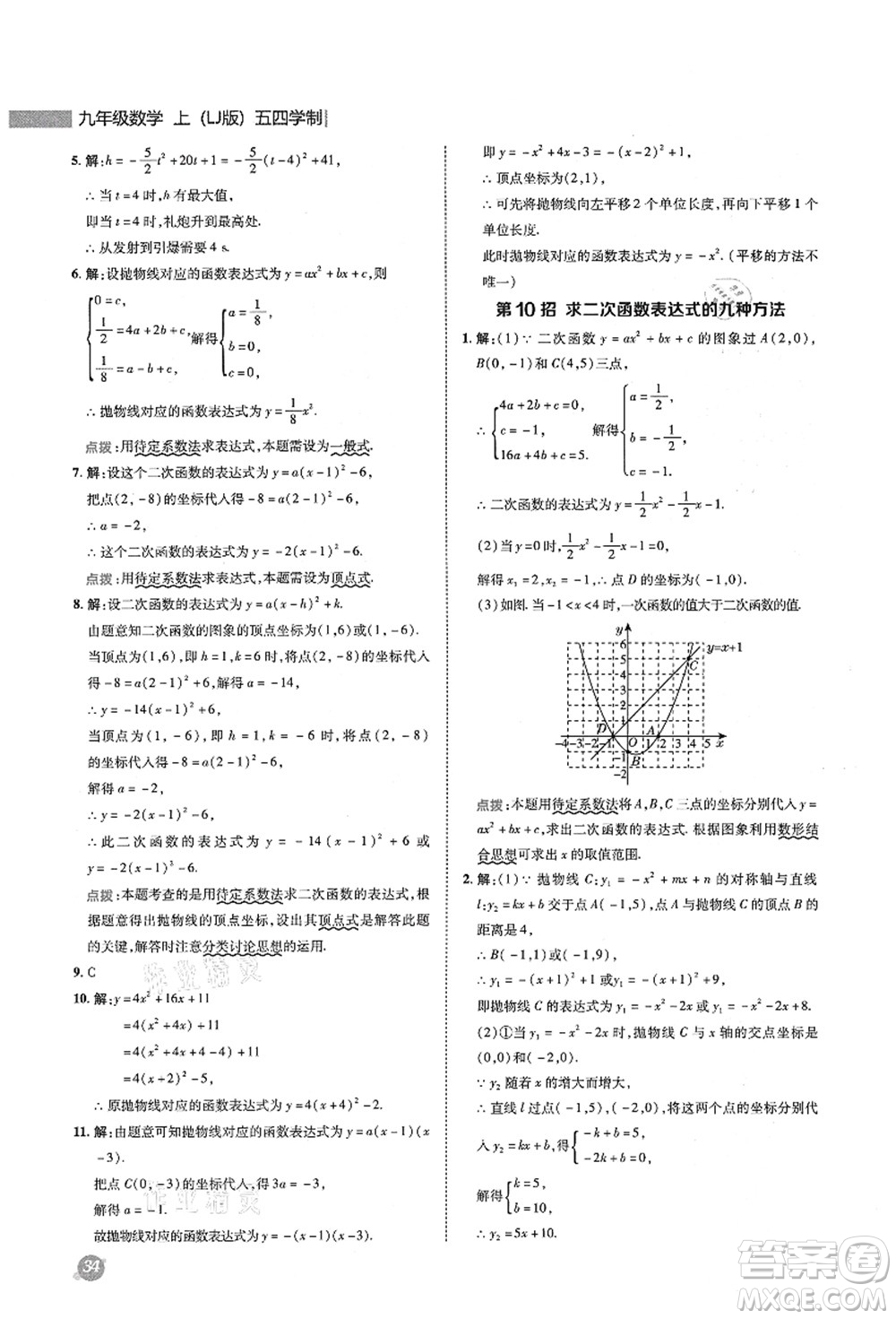 陜西人民教育出版社2021典中點綜合應(yīng)用創(chuàng)新題九年級數(shù)學上冊五四學制LJ魯教版答案