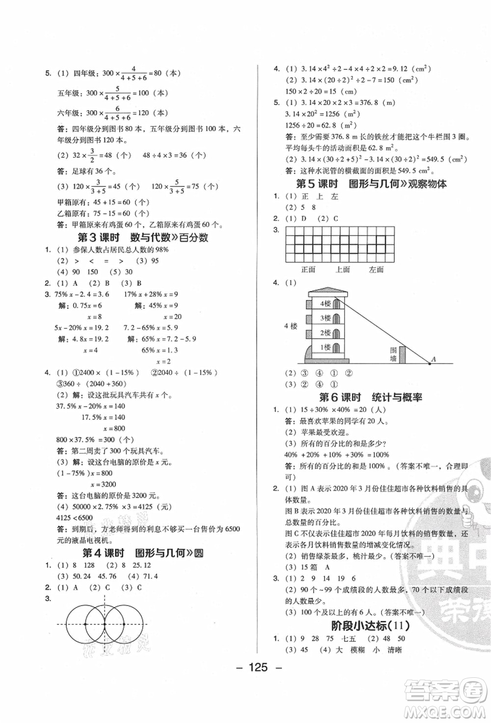 陜西人民教育出版社2021典中點(diǎn)綜合應(yīng)用創(chuàng)新題六年級(jí)數(shù)學(xué)上冊(cè)BS北師大版答案