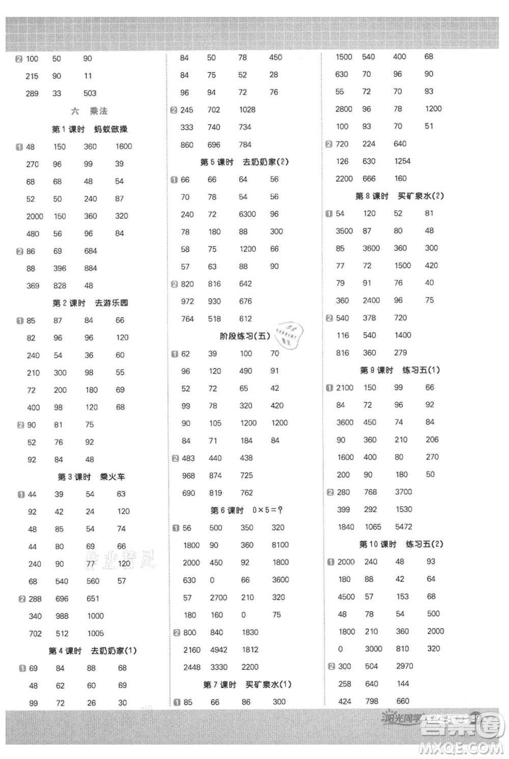 江西教育出版社2021陽光同學(xué)計算小達人三年級上冊北師大版參考答案