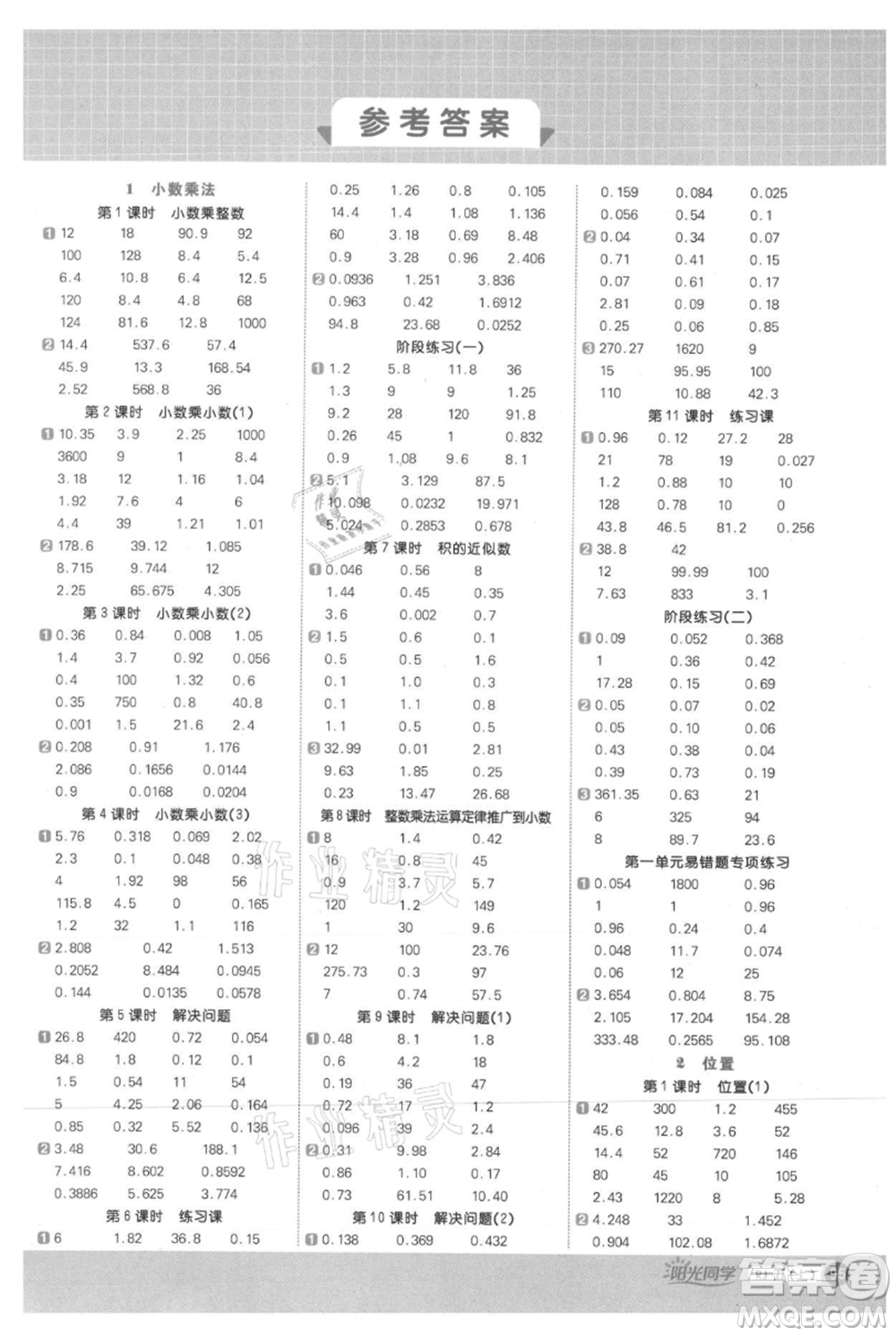 江西教育出版社2021陽光同學(xué)計(jì)算小達(dá)人五年級(jí)上冊人教版參考答案