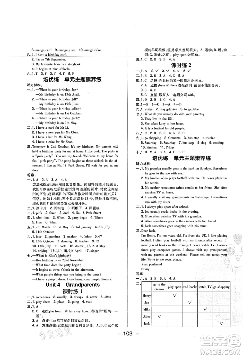 陜西人民教育出版社2021典中點(diǎn)綜合應(yīng)用創(chuàng)新題五年級英語上冊HN滬教牛津版答案