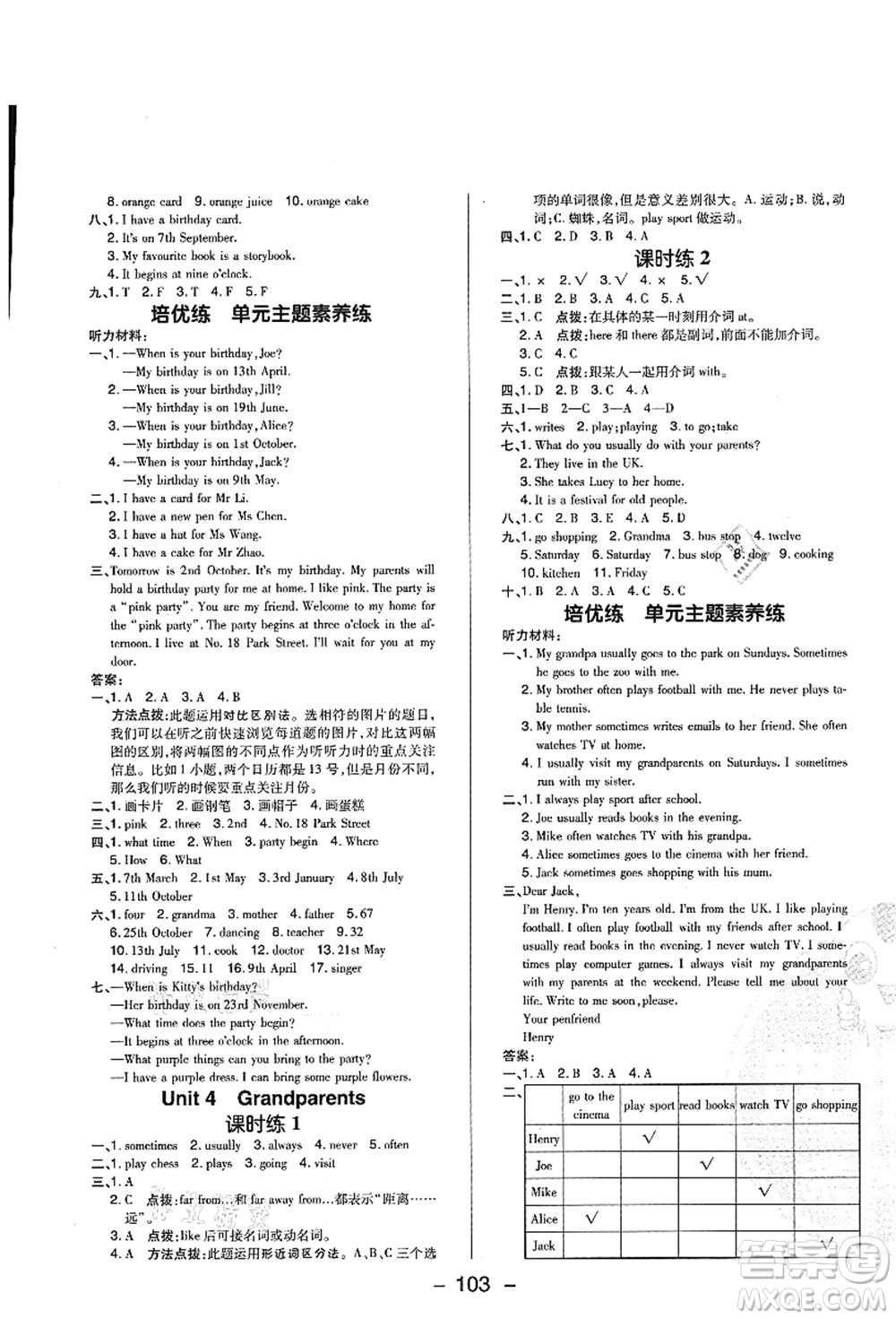 陜西人民教育出版社2021典中點綜合應(yīng)用創(chuàng)新題五年級英語上冊HN滬教牛津版山西專版答案