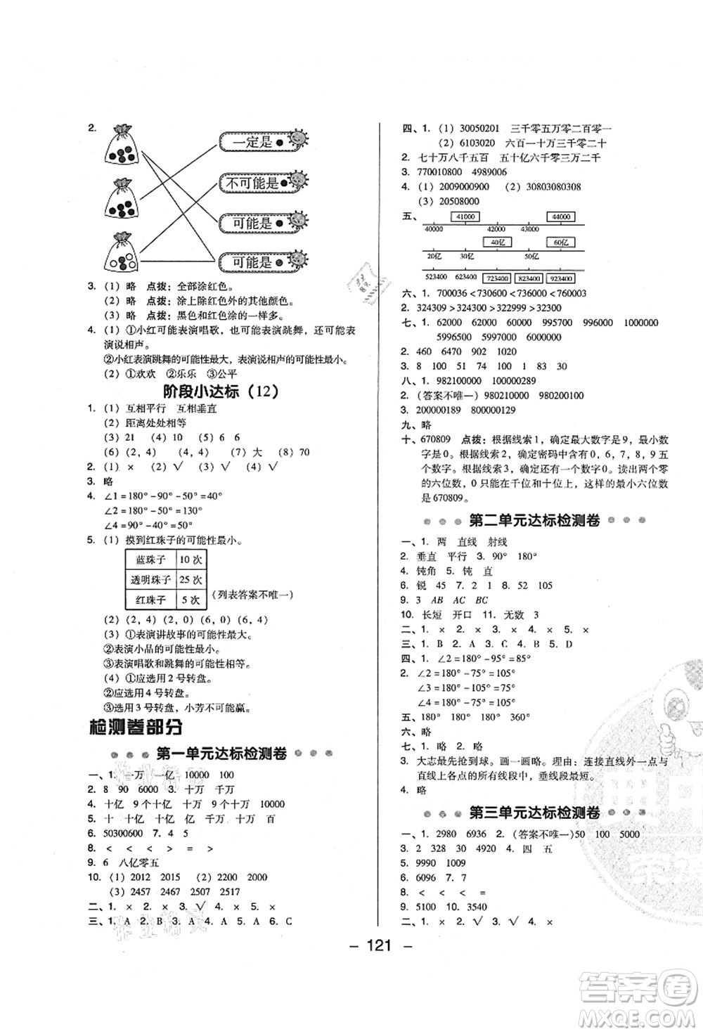 陜西人民教育出版社2021典中點(diǎn)綜合應(yīng)用創(chuàng)新題四年級數(shù)學(xué)上冊BS北師大版答案