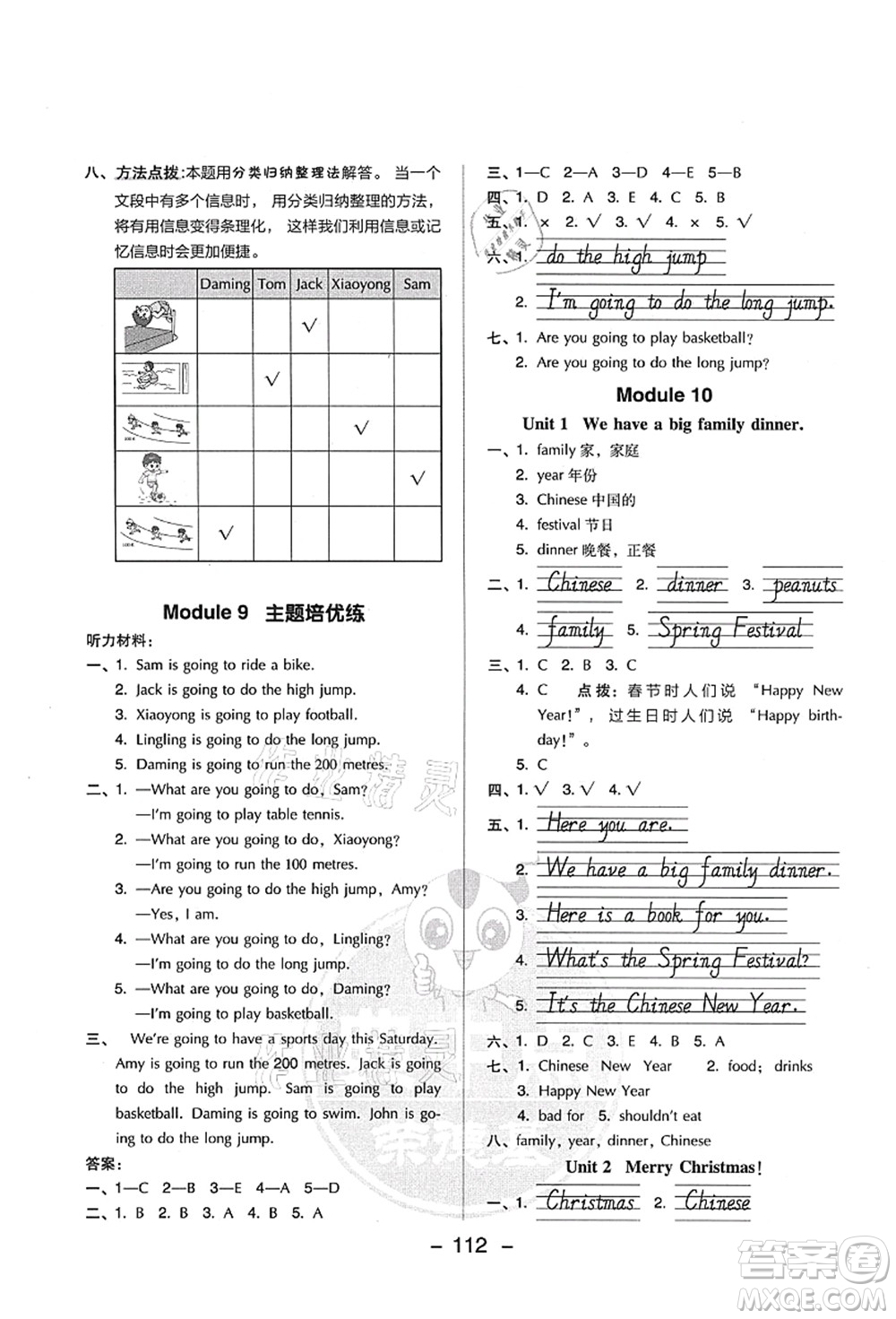 吉林教育出版社2021典中點(diǎn)綜合應(yīng)用創(chuàng)新題四年級(jí)英語(yǔ)上冊(cè)WY外研版答案