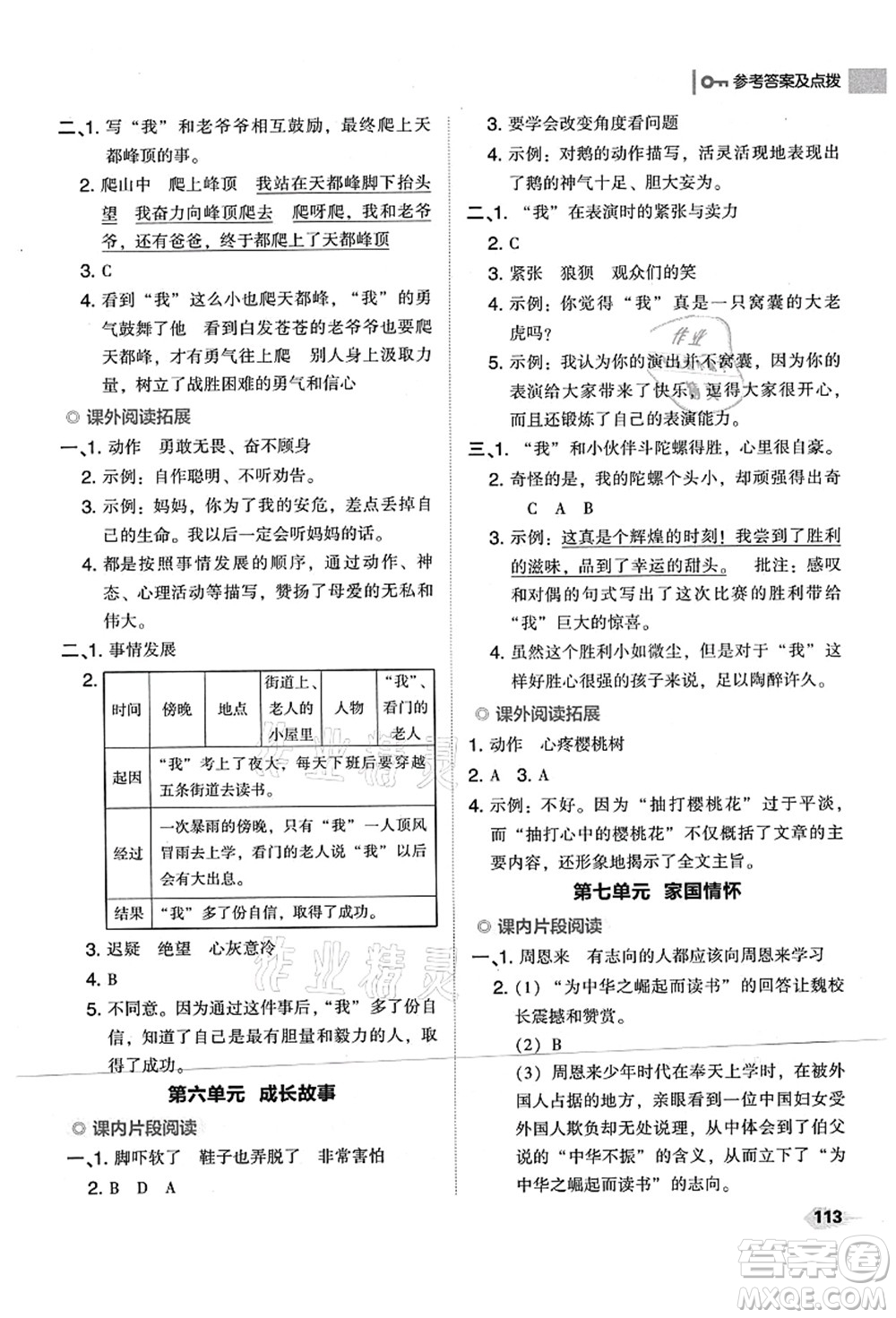 吉林教育出版社2021典中點(diǎn)綜合應(yīng)用創(chuàng)新題四年級語文上冊R人教版山西專版答案