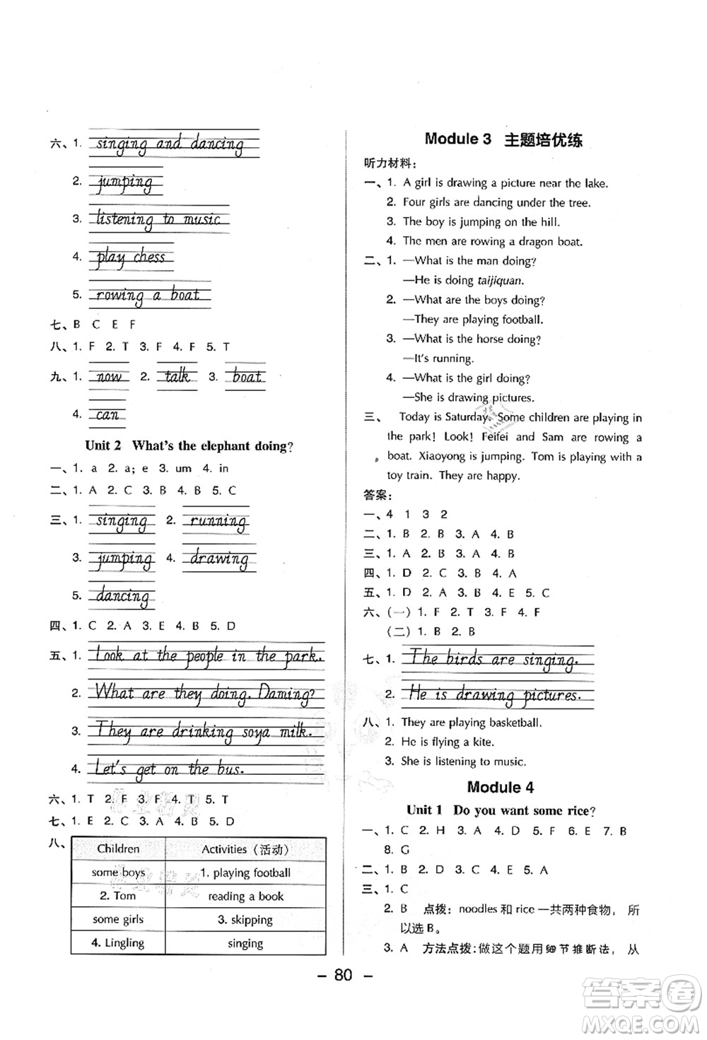 吉林教育出版社2021典中點(diǎn)綜合應(yīng)用創(chuàng)新題四年級(jí)英語(yǔ)上冊(cè)WY外研版山西專版答案