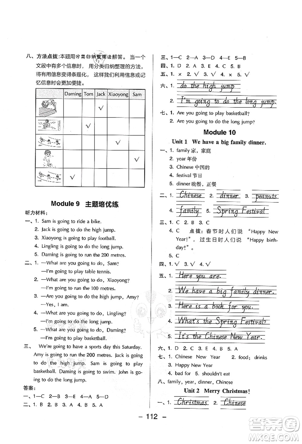 吉林教育出版社2021典中點(diǎn)綜合應(yīng)用創(chuàng)新題四年級(jí)英語(yǔ)上冊(cè)WY外研版山西專版答案