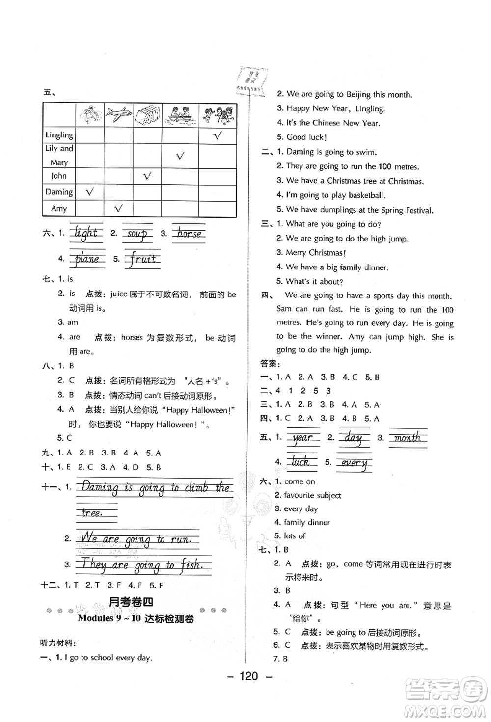 吉林教育出版社2021典中點(diǎn)綜合應(yīng)用創(chuàng)新題四年級(jí)英語(yǔ)上冊(cè)WY外研版山西專版答案