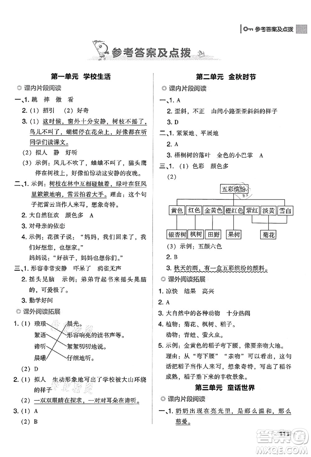 吉林教育出版社2021典中點(diǎn)綜合應(yīng)用創(chuàng)新題三年級(jí)語(yǔ)文上冊(cè)R人教版答案