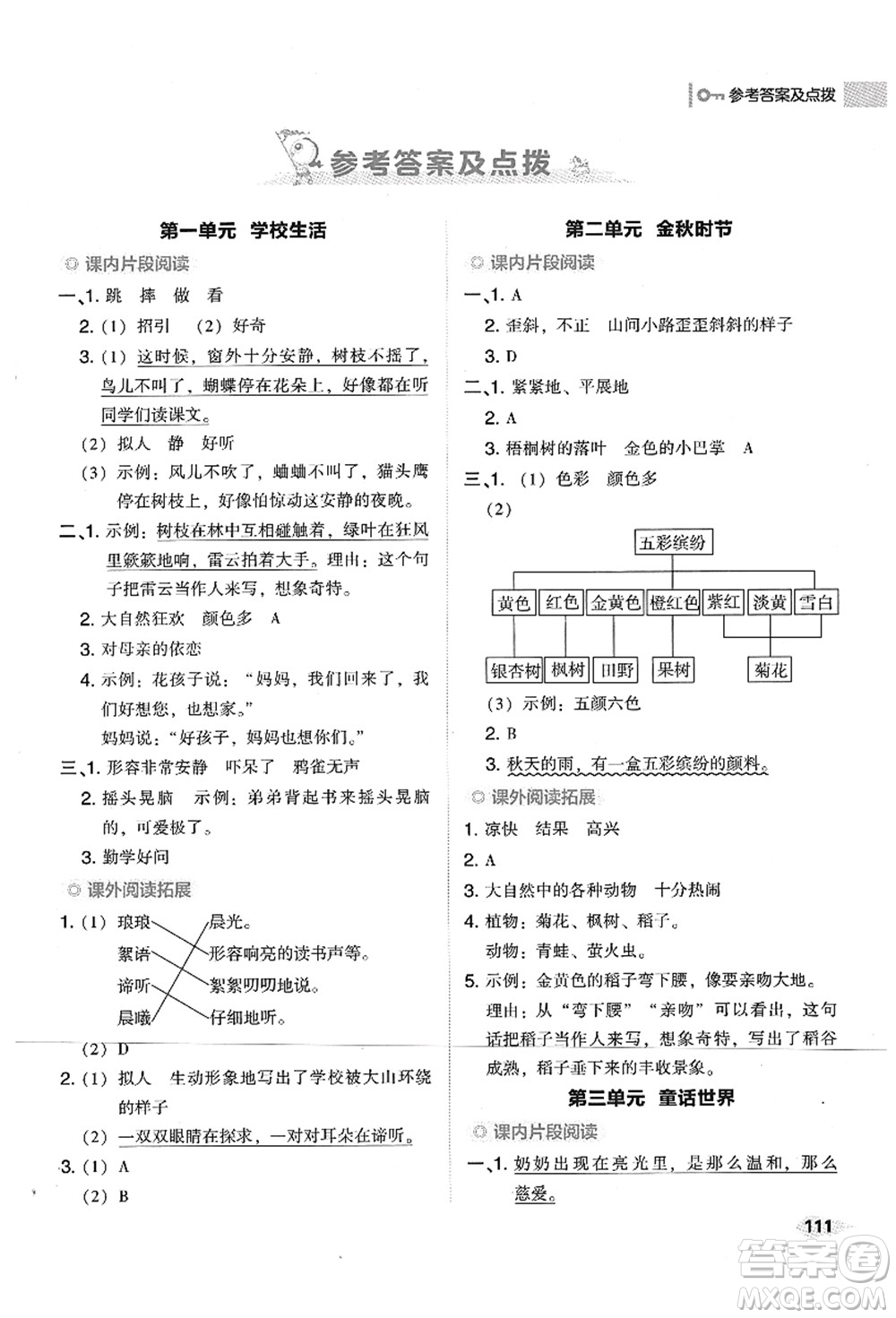 吉林教育出版社2021典中點(diǎn)綜合應(yīng)用創(chuàng)新題三年級(jí)語(yǔ)文上冊(cè)R人教版山西專版答案