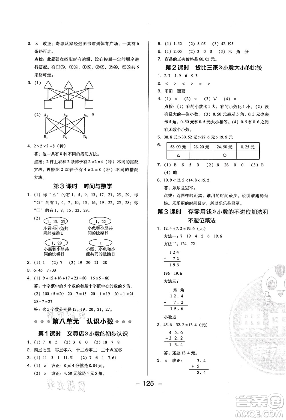 陜西人民教育出版社2021典中點(diǎn)綜合應(yīng)用創(chuàng)新題三年級(jí)數(shù)學(xué)上冊BS北師大版答案