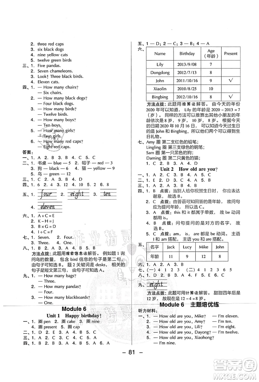 吉林教育出版社2021典中點綜合應(yīng)用創(chuàng)新題三年級英語上冊WY外研版山西專版答案