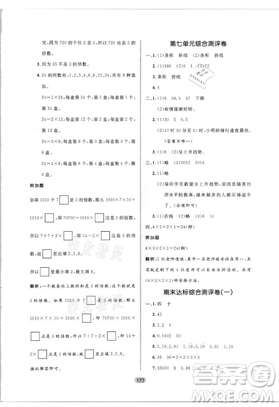 沈陽出版社2021黃岡名師天天練數(shù)學五年級上冊六三學制青島版答案