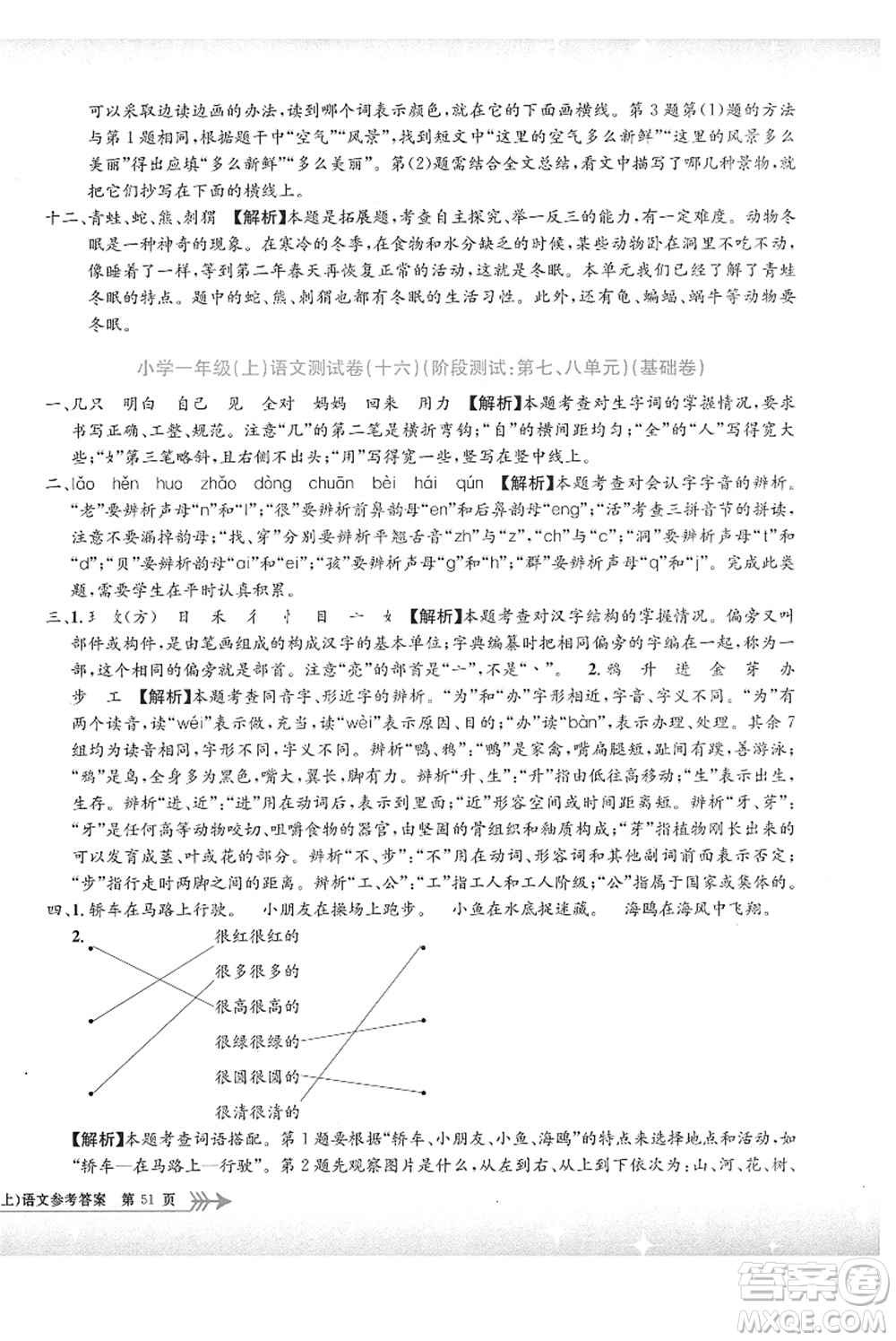 浙江工商大學(xué)出版社2021孟建平系列叢書小學(xué)單元測試一年級語文上冊R人教版答案