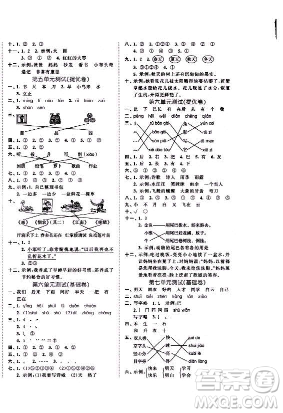 西安出版社2021秋季53全優(yōu)卷小學語文一年級上冊RJ人教版答案