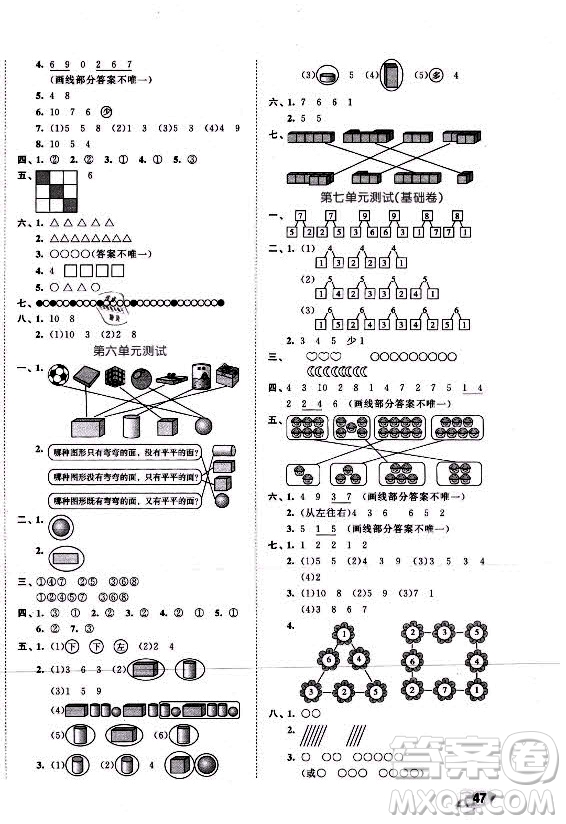 西安出版社2021秋季53全優(yōu)卷小學(xué)數(shù)學(xué)一年級(jí)上冊(cè)SJ蘇教版答案