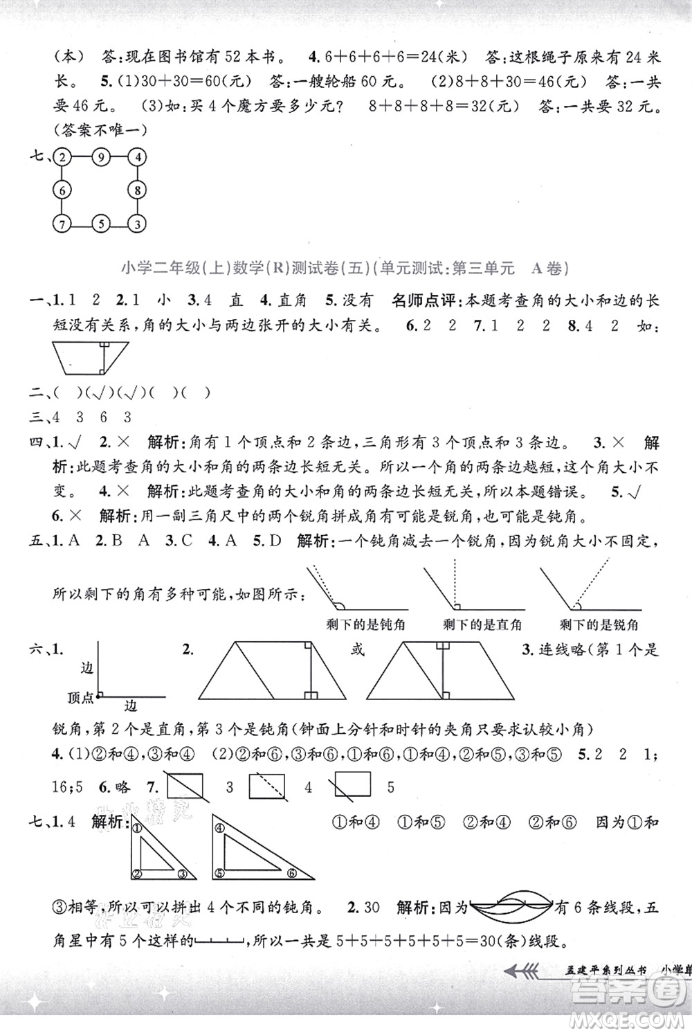 浙江工商大學(xué)出版社2021孟建平系列叢書(shū)小學(xué)單元測(cè)試二年級(jí)數(shù)學(xué)上冊(cè)R人教版答案