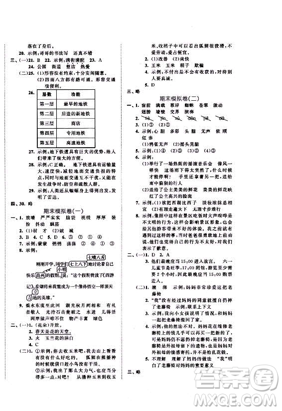 西安出版社2021秋季53全優(yōu)卷小學語文三年級上冊RJ人教版答案