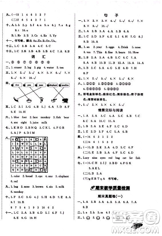 西安出版社2021秋季53全優(yōu)卷小學(xué)英語(yǔ)三年級(jí)上冊(cè)RP人教版答案