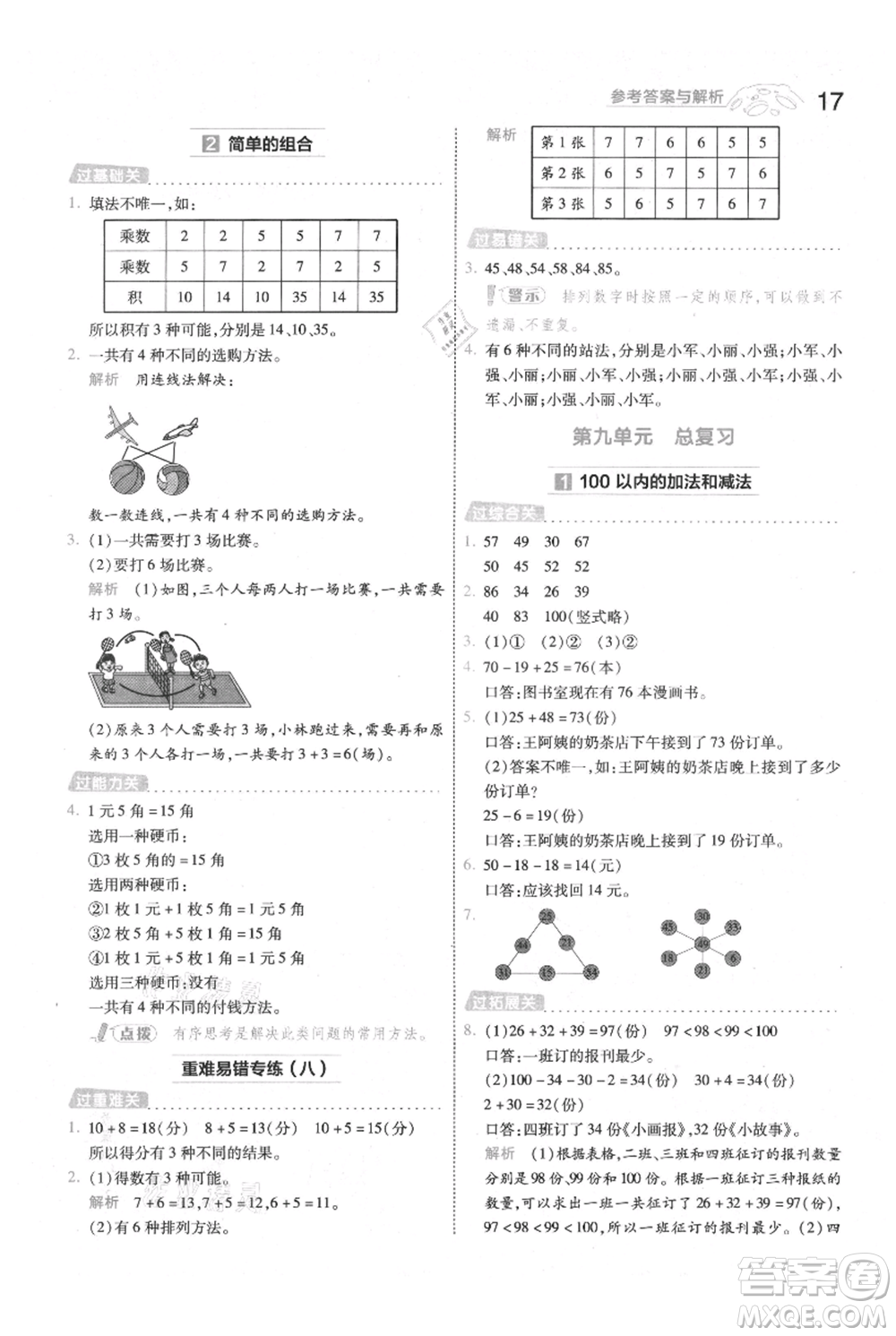 南京師范大學出版社2021一遍過二年級上冊數(shù)學人教版參考答案