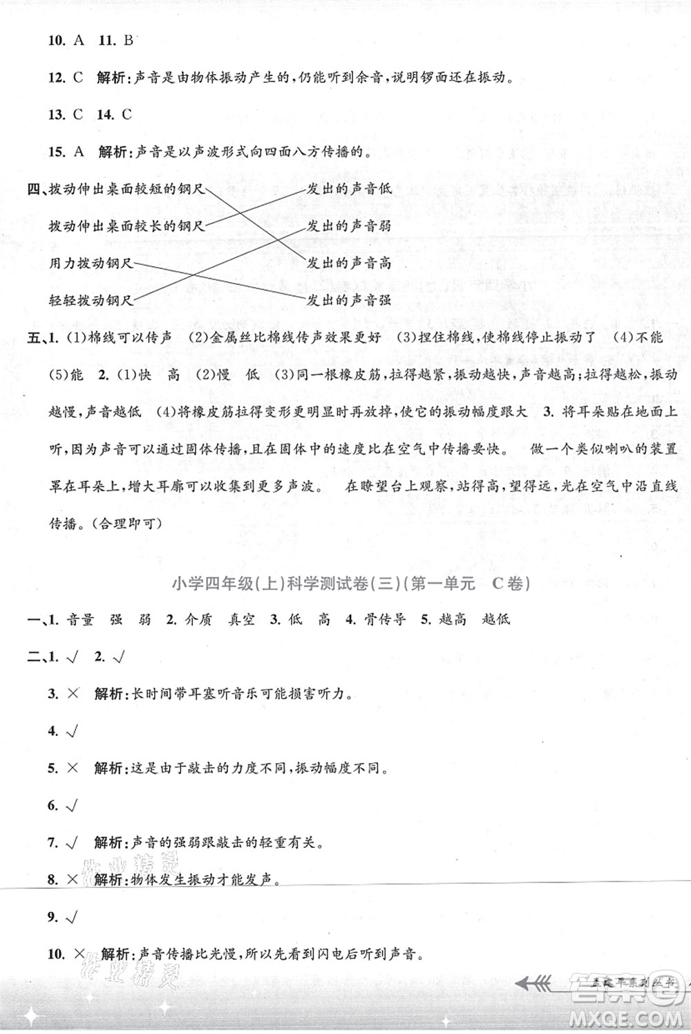 浙江工商大學(xué)出版社2021孟建平系列叢書小學(xué)單元測(cè)試四年級(jí)科學(xué)上冊(cè)J教科版答案