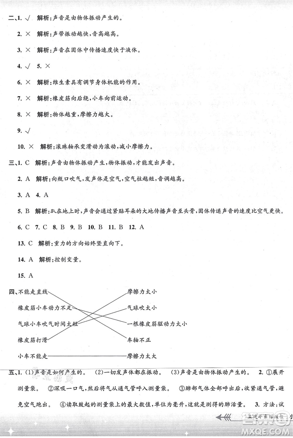 浙江工商大學(xué)出版社2021孟建平系列叢書小學(xué)單元測(cè)試四年級(jí)科學(xué)上冊(cè)J教科版答案