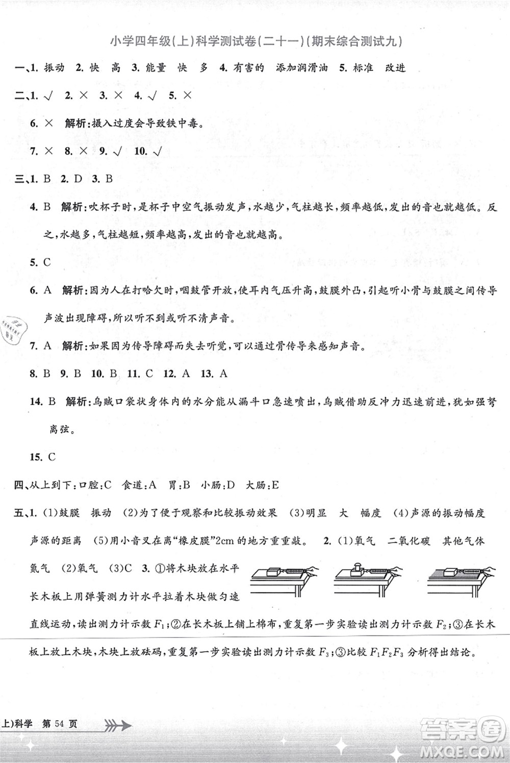 浙江工商大學(xué)出版社2021孟建平系列叢書小學(xué)單元測(cè)試四年級(jí)科學(xué)上冊(cè)J教科版答案