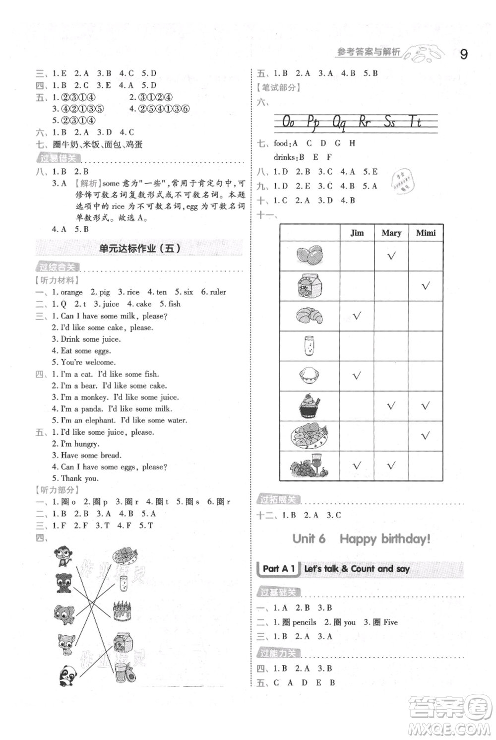 南京師范大學(xué)出版社2021一遍過(guò)三年級(jí)上冊(cè)英語(yǔ)人教版參考答案