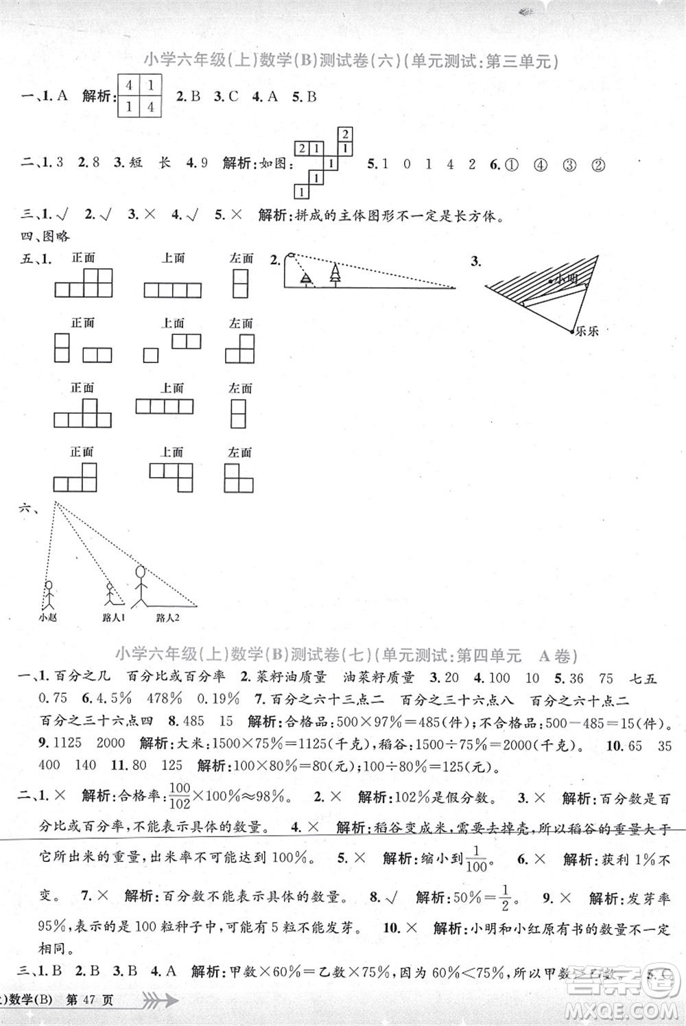 浙江工商大學(xué)出版社2021孟建平系列叢書(shū)小學(xué)單元測(cè)試六年級(jí)數(shù)學(xué)上冊(cè)B北師大版答案