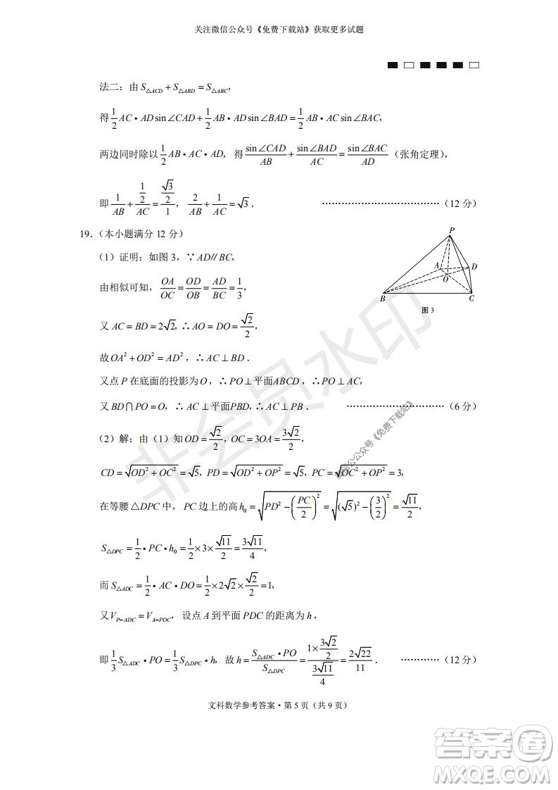 云南師大附中2022屆高考適應(yīng)性月考卷二文科數(shù)學(xué)試卷及答案