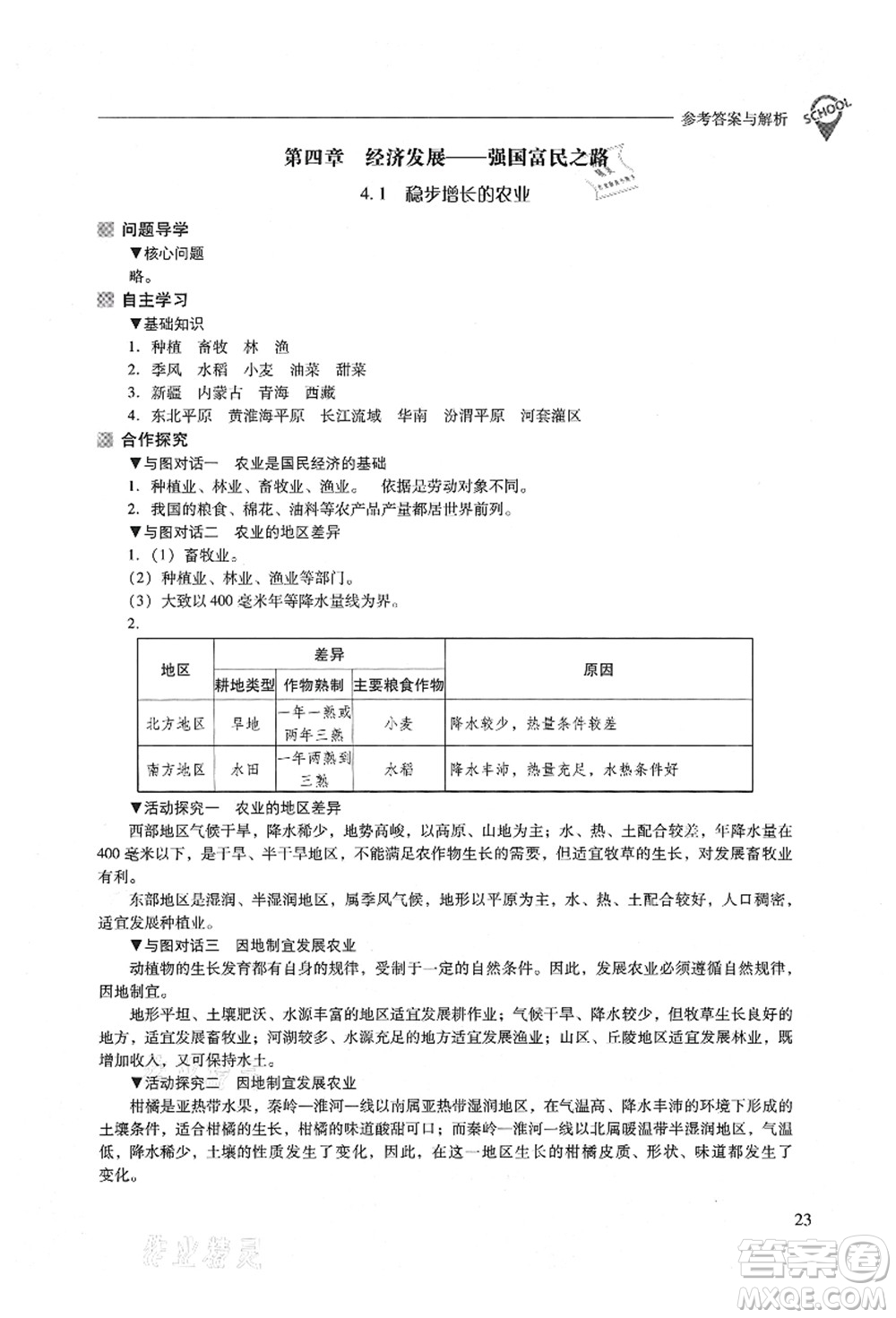 山西教育出版社2021新課程問題解決導學方案八年級地理上冊晉教版答案