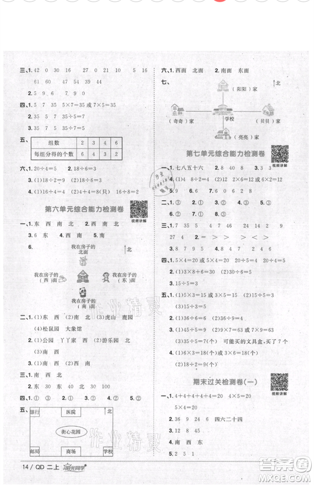 江西教育出版社2021陽光同學(xué)課時(shí)優(yōu)化作業(yè)二年級(jí)上冊數(shù)學(xué)青島版參考答案