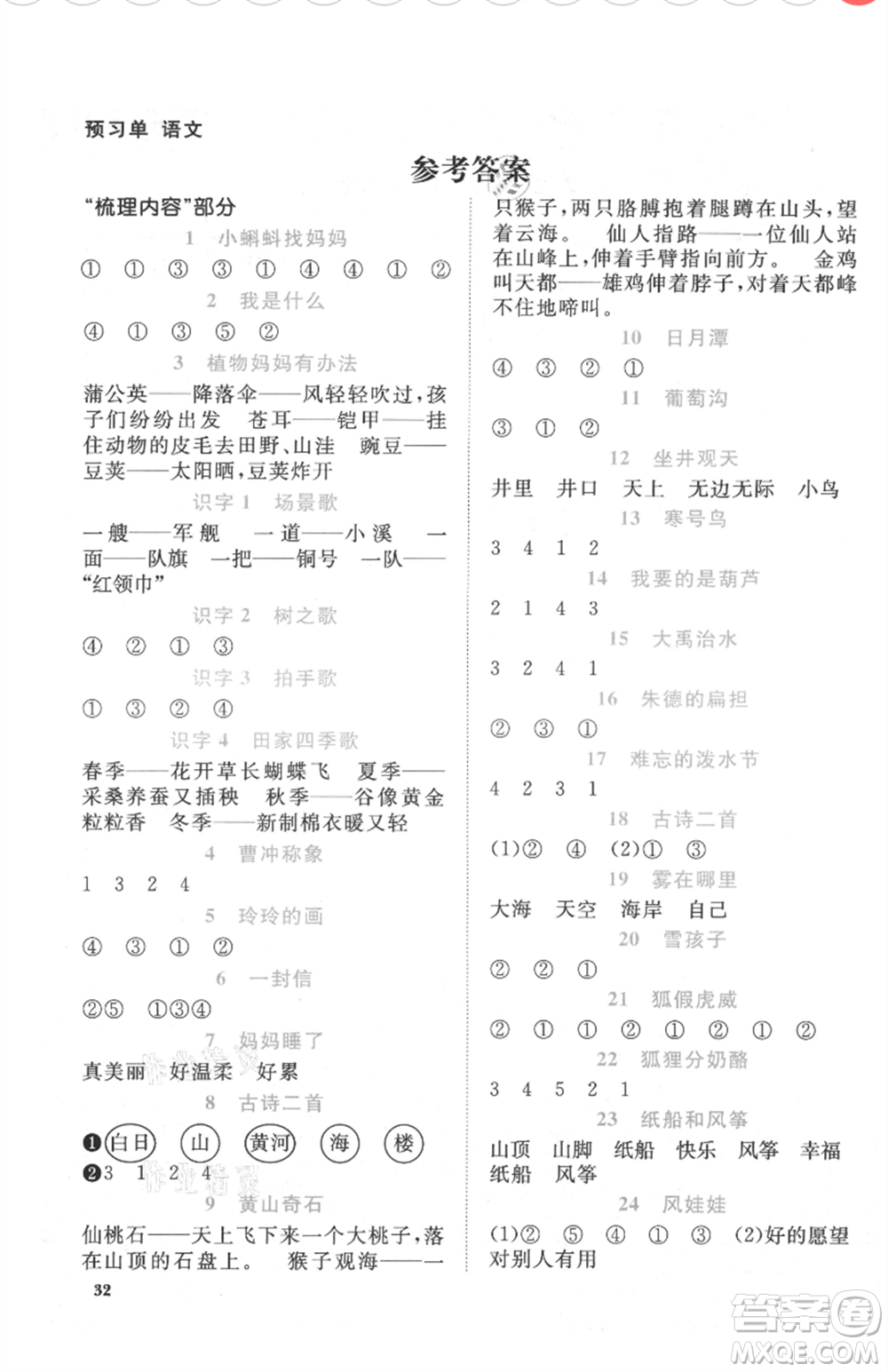 福建少年兒童出版社2021陽(yáng)光同學(xué)課時(shí)優(yōu)化作業(yè)二年級(jí)上冊(cè)語(yǔ)文人教版福建專版參考答案